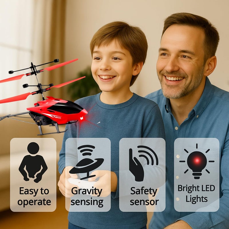 ST ZONE Remote Control Flying Helicopter Toy with Sensor & LED Lights – Rechargeable Dual-Mode Indoor & Outdoor Helicopter for Kids & Adults - Image 2